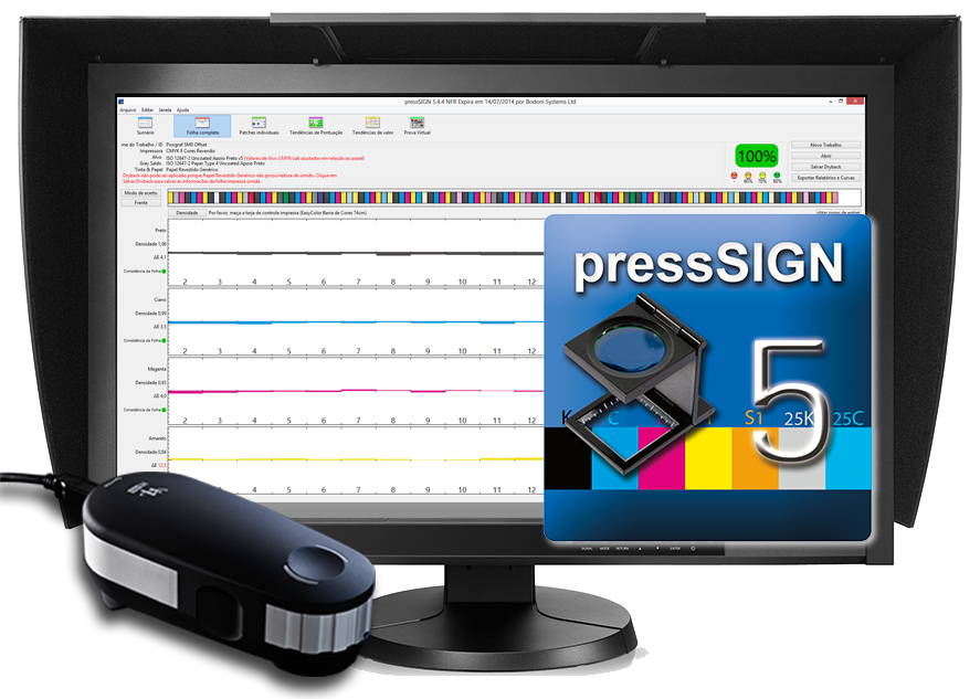 EasyColor PressSign 5 PressSgin 6 Controle de Qualidade Controle de produção, leitura de tinteiros, ISO 12.647, ISO 12647, impressáo offset, Delta E, Lab, tolerância, densidade de impressão